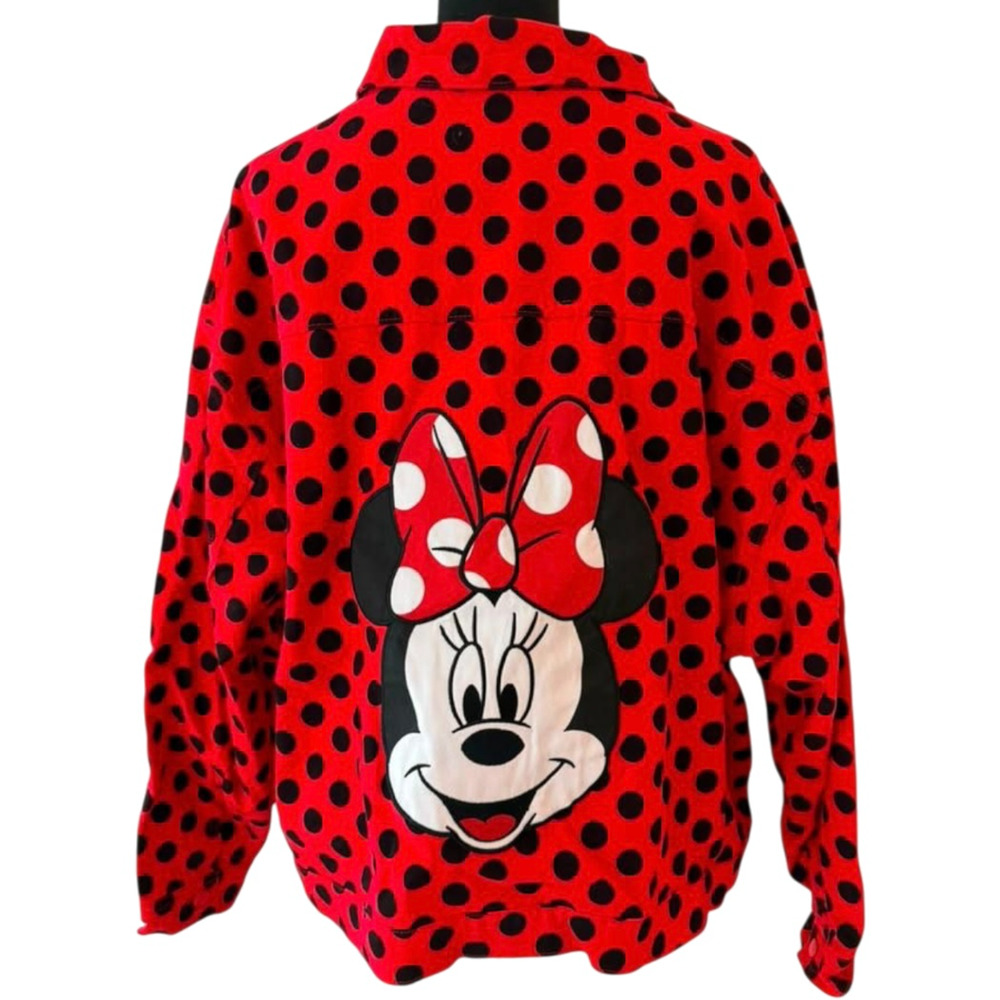 Disney Parks Minnie Mouse Red Black Polka Dot Denim Jean Jacket Size 2X NWT